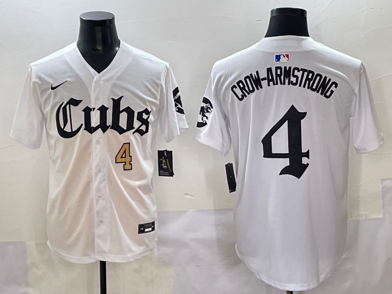 Men 2025 Chicago Cubs 4 Crow-Armstrong White Five generations Joint Name Nike MLB Jersey style 2